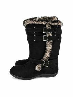 Hot Cakes Haley Black Faux Fur Lined Buckle Winter Boots